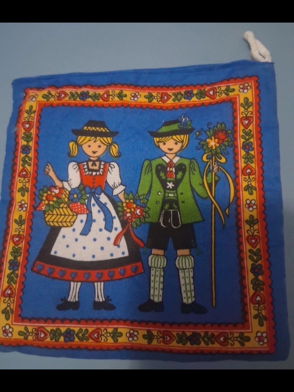 Blue Folk Art Decorative Cotton Potholder - Blue